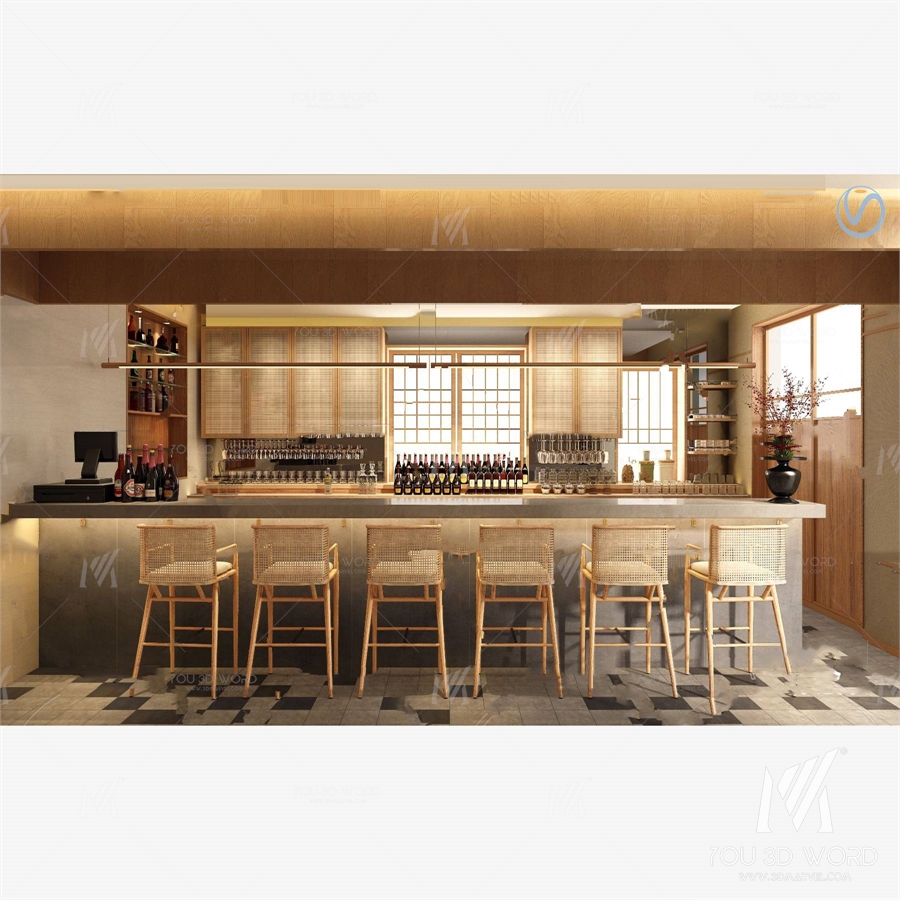 Red design new Chinese bar water bar 3d model